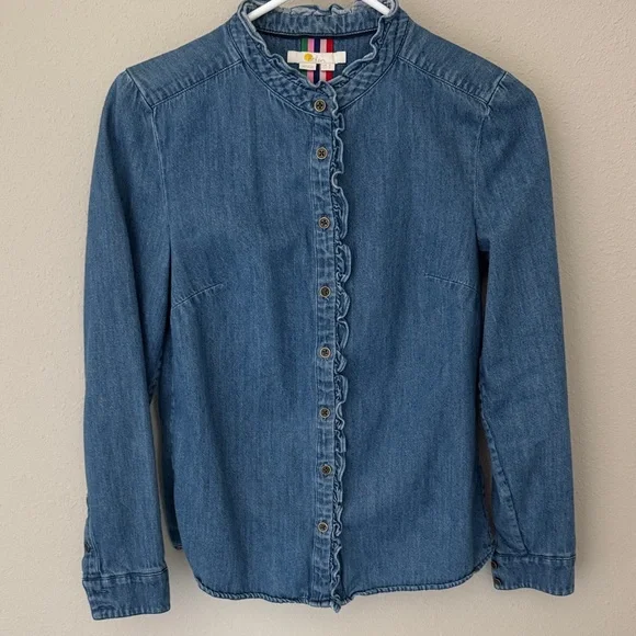 Boden Blue Denim Ruffle Shirt - Picture 1 of 9